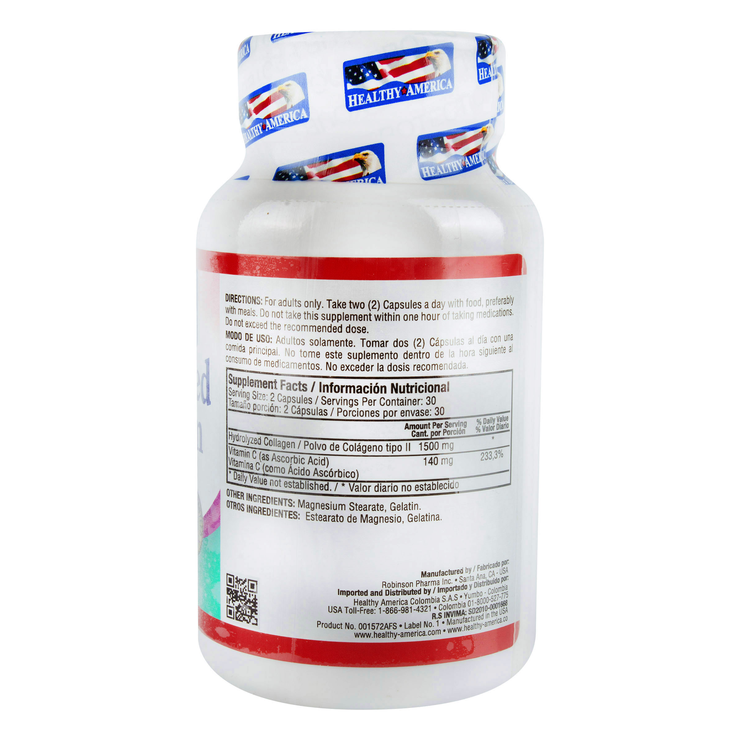 HYDROLYZED COLLAGEN 1500 MG PLUS VITAMIN C 60 CAP HEALTHY AMERICA 4