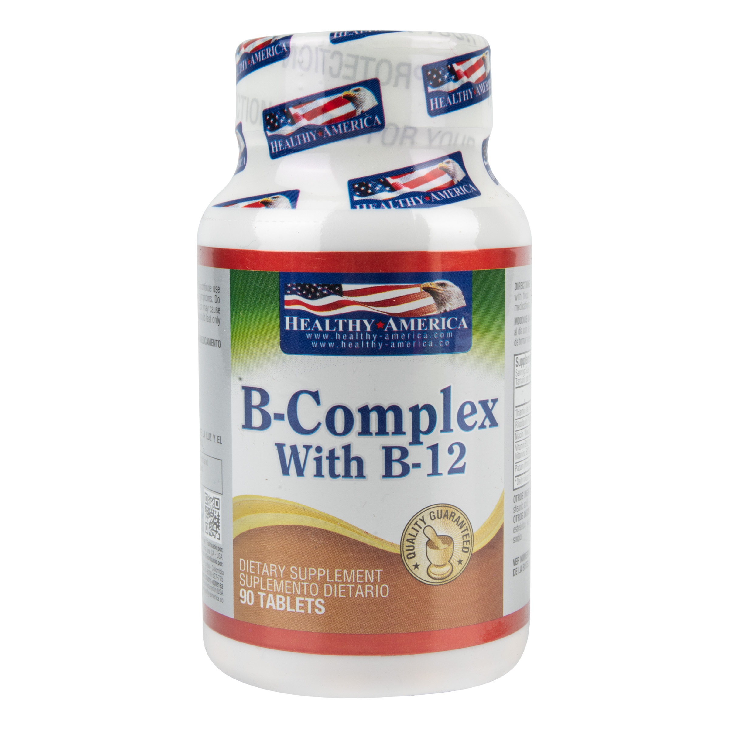 B COMPLEX whit B-12 FRASCO * 90 tabletas HEALTHY DE AMERICA