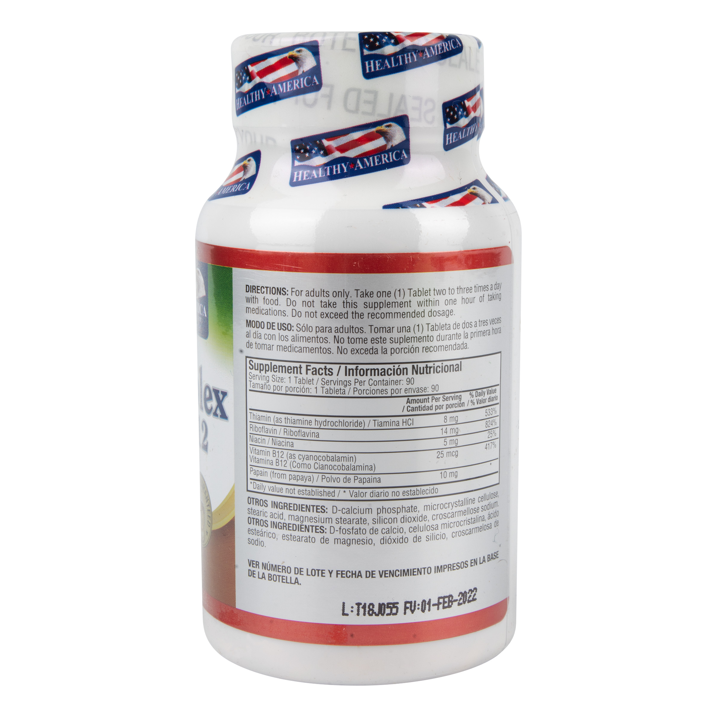 B COMPLEX whit B-12 FRASCO * 90 tabletas HEALTHY DE AMERICA 4