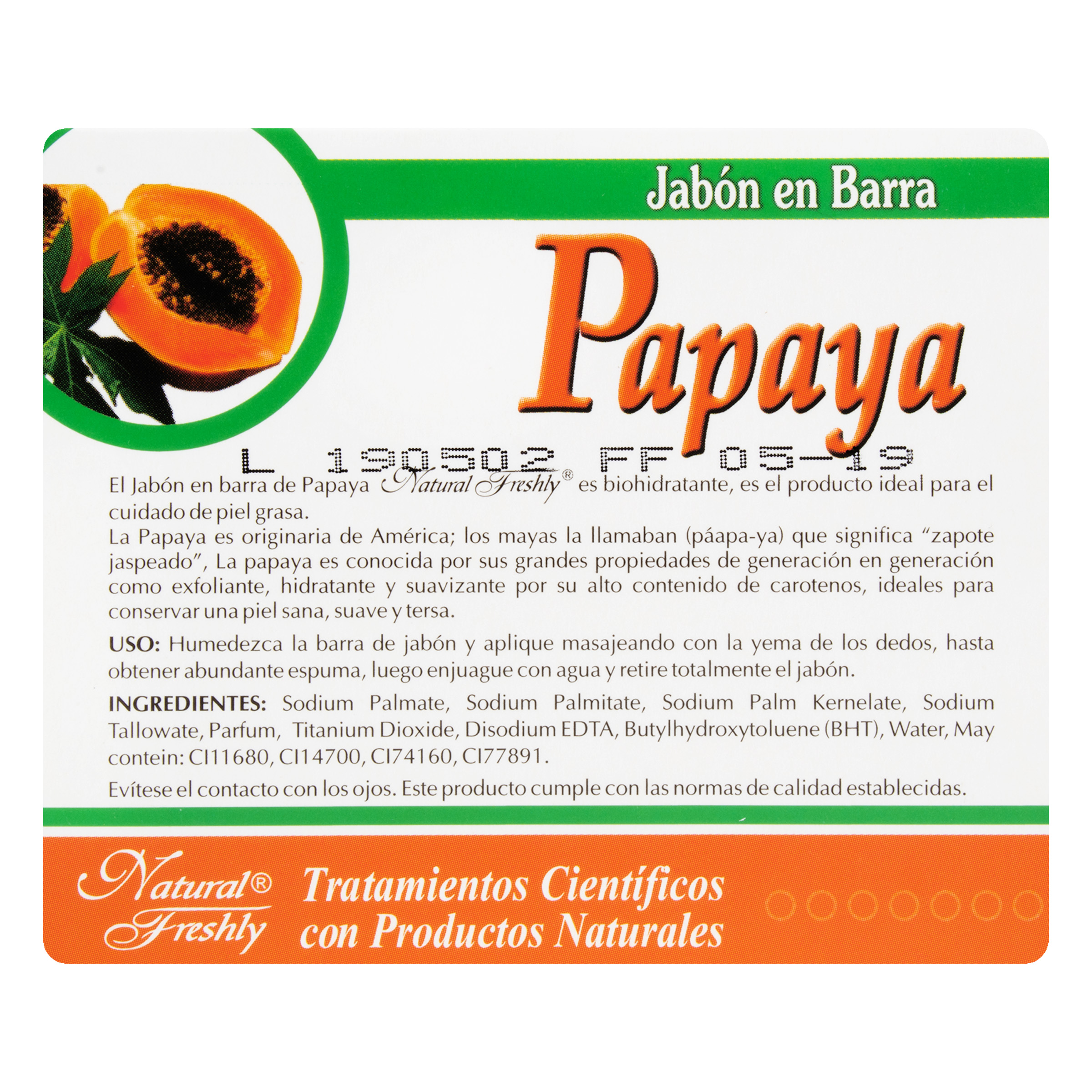 JABON DE PAPAYA BARRA * 90 GR NATURAL FRESHLY 4